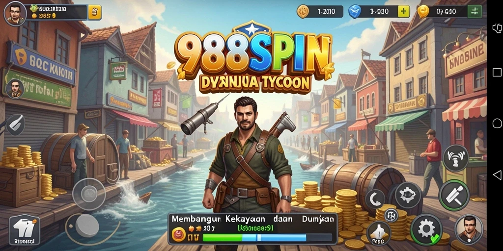 Menampilkan gameplay seru 988SPIN dalam membangun bisnis Tycoon.