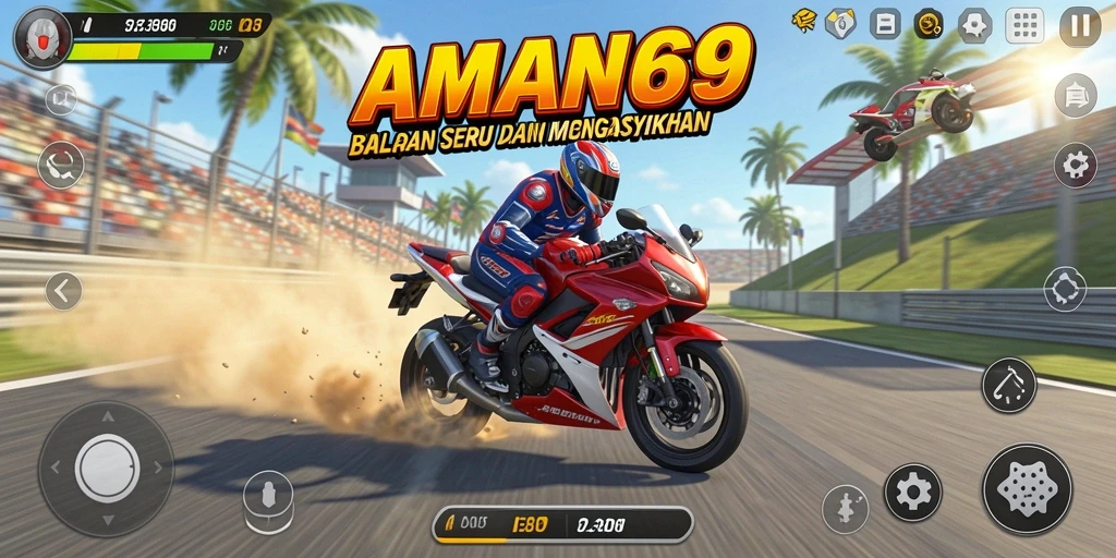 Tampilan gameplay seru motor balapan di AMAN69.