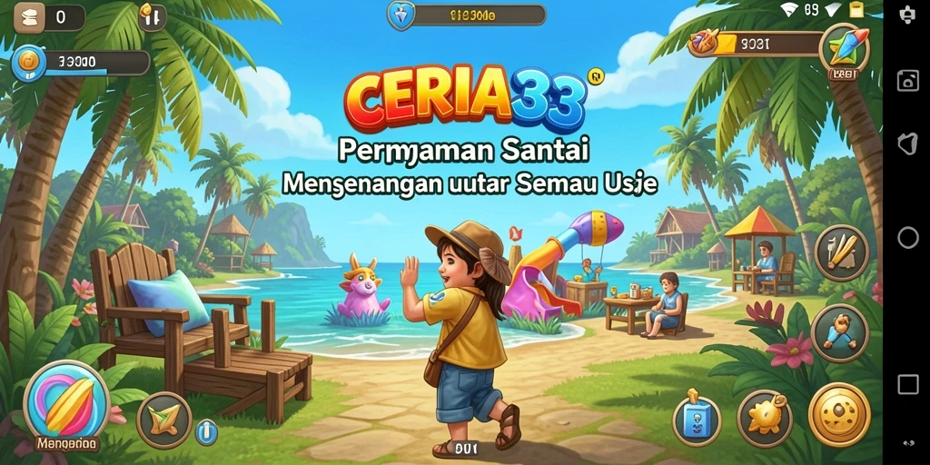 Tampilan gameplay CERIA33 yang ceria dan penuh warna.