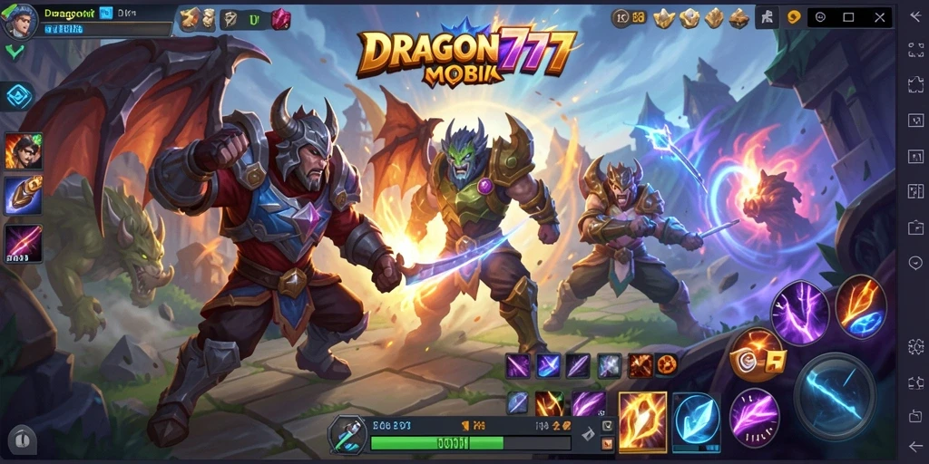 Tangkapan layar utama DRAGON777 yang menunjukkan aksi pertempuran seru di arena MOBA.