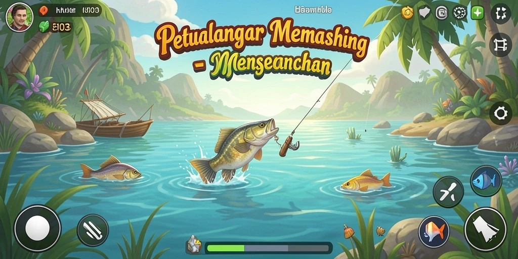 Screenshot gameplay H03 menampilkan pengalaman memancing yang mendebarkan.