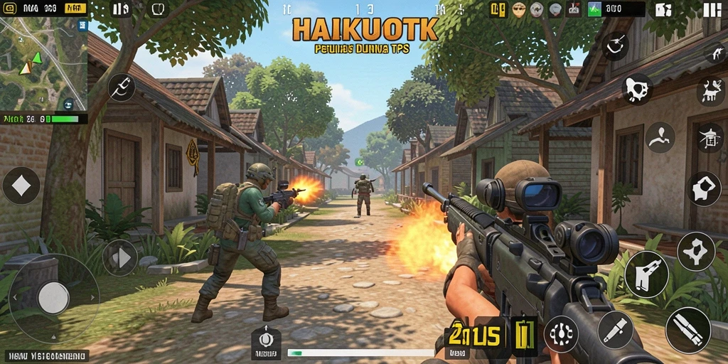 Screenshot utama HAIKUOTK menampilkan aksi intens dalam gameplay TPS.
