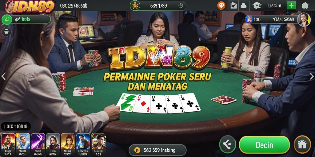 Screenshot IDN89 menunjukkan gameplay Poker yang seru dan interaktif.