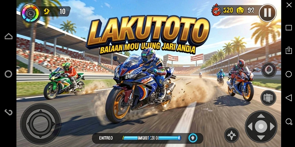 Screenshot utama LAKUTOTO menampilkan momen balapan yang seru dan mendebarkan.