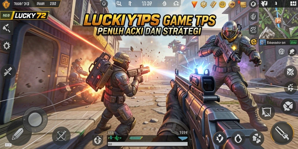Tampilan gameplay seru dalam LUCKY72 yang menggambarkan aksi TPS.