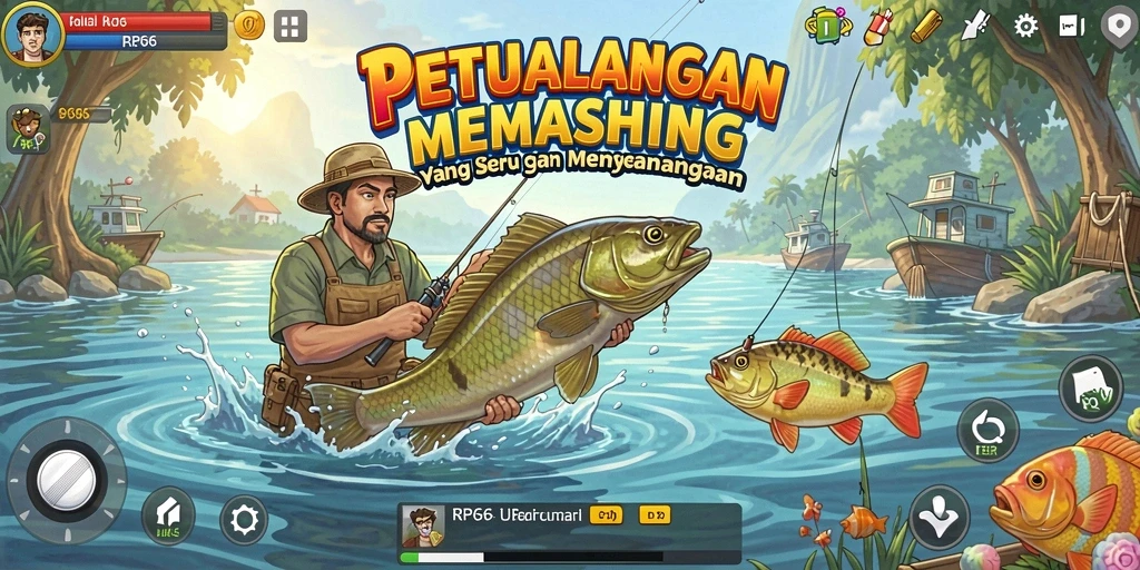 Screenshot utama gameplay RP66 yang menunjukkan keseruan memancing.