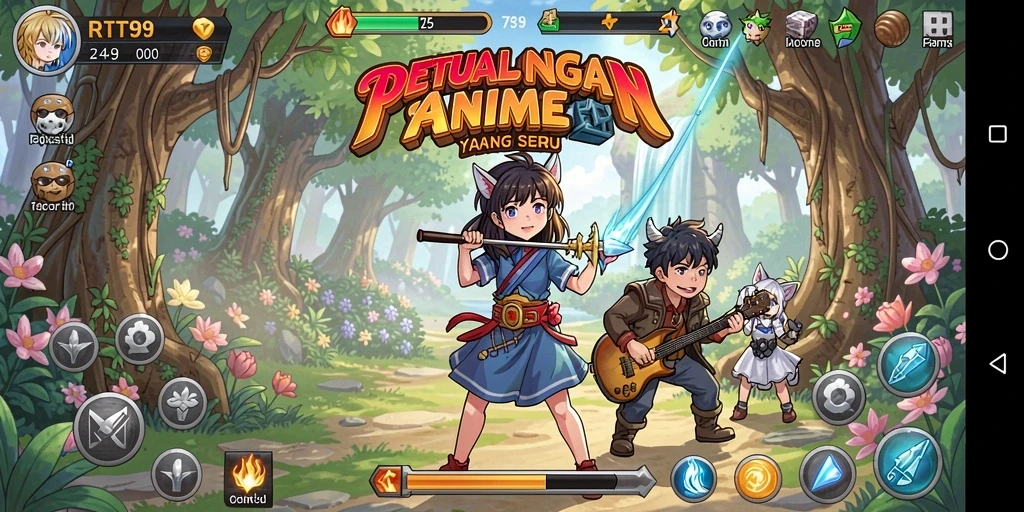 Tampilan gameplay RT99 yang memukau dan penuh aksi anime.