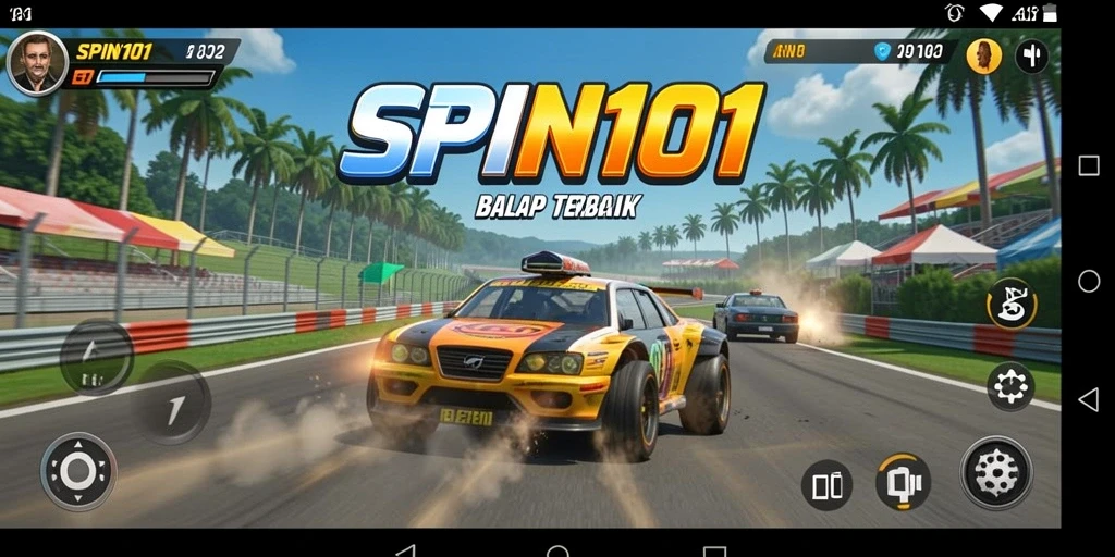 Tampilan gameplay SPIN101 yang mendebarkan saat balapan di lintasan.
